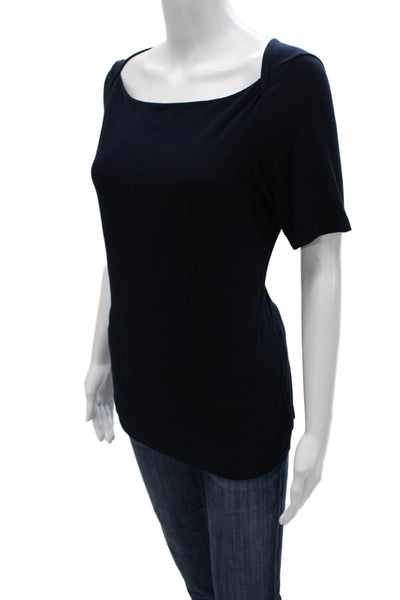 Brooks Brothers Women Basic Blue Boat Neck Short Sleeve T-Shirt Size M