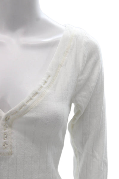 Intimately Free People Women Basic V-Neck Long Sleeve T-Shirt White Size M
