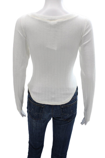Intimately Free People Women Basic V-Neck Long Sleeve T-Shirt White Size M