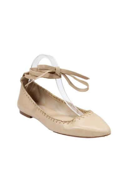 Vince Camuto Womens Pointed Toe Leather Ankle Strap Ballet Flats Brown Size 8.5