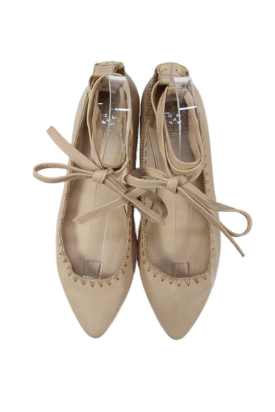 Vince Camuto Womens Pointed Toe Leather Ankle Strap Ballet Flats Brown Size 8.5