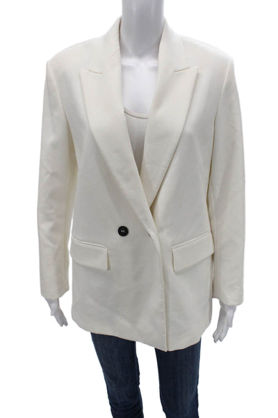 Zara Women Blazer White Long Sleeve Button Solid Polyester Size XS