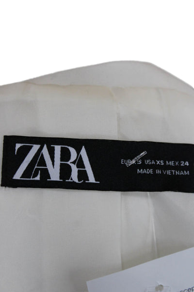 Zara Women Blazer White Long Sleeve Button Solid Polyester Size XS