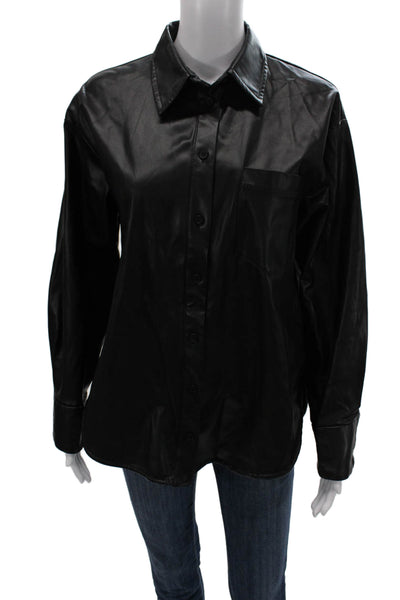 Zara Women Basic Black Collared Button-Up Jacket Polyester Long Sleeve Size S