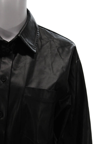 Zara Women Basic Black Collared Button-Up Jacket Polyester Long Sleeve Size S