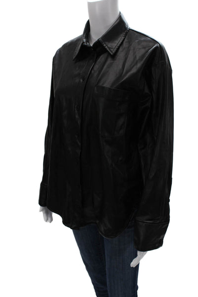 Zara Women Basic Black Collared Button-Up Jacket Polyester Long Sleeve Size S