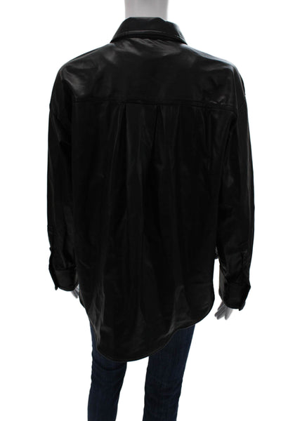 Zara Women Basic Black Collared Button-Up Jacket Polyester Long Sleeve Size S