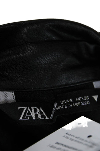 Zara Women Basic Black Collared Button-Up Jacket Polyester Long Sleeve Size S