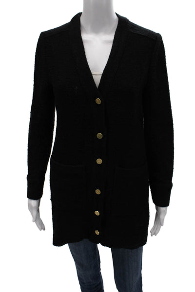 Zara Women Basic Jacket Black Knit V Neck Button Long Sleeve Size S