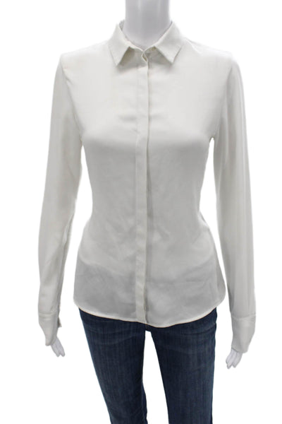 Anne Fontaine Womens White Collared Long Sleeve Basic Polyester Blouse Size 36