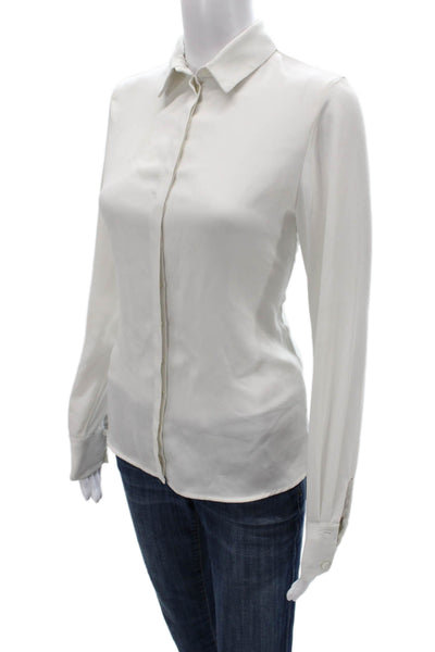 Anne Fontaine Womens White Collared Long Sleeve Basic Polyester Blouse Size 36