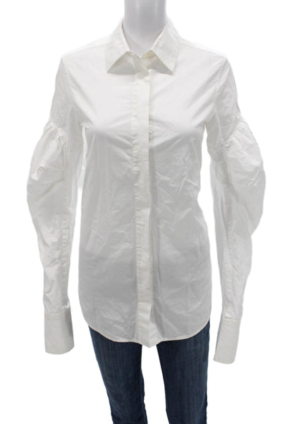 Vera Wang Women Basic Blouse White Cotton Collared Long Sleeve Size 2