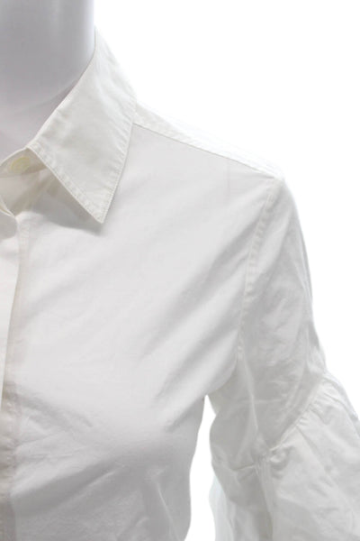 Vera Wang Women Basic Blouse White Cotton Collared Long Sleeve Size 2