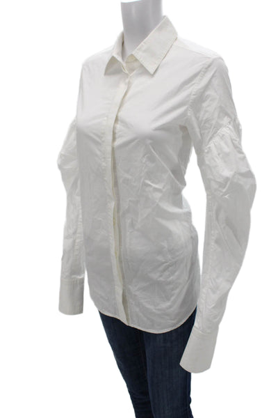 Vera Wang Women Basic Blouse White Cotton Collared Long Sleeve Size 2