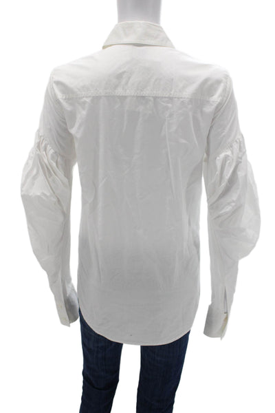 Vera Wang Women Basic Blouse White Cotton Collared Long Sleeve Size 2