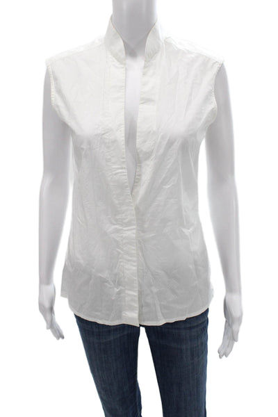 Paco Rabanne Women White Collared Sleeveless Cotton Basic Blouse Size 40