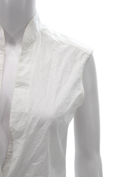 Paco Rabanne Women White Collared Sleeveless Cotton Basic Blouse Size 40