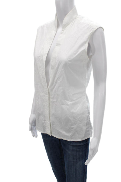 Paco Rabanne Women White Collared Sleeveless Cotton Basic Blouse Size 40