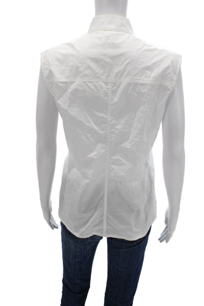 Paco Rabanne Women White Collared Sleeveless Cotton Basic Blouse Size 40