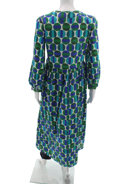 Zara Women Maxi Dress Multicolor V-Neck Long Sleeve Geometric Cotton Size XS