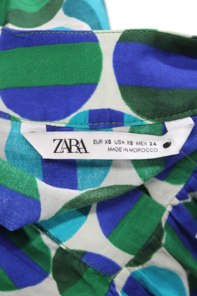 Zara Women Maxi Dress Multicolor V-Neck Long Sleeve Geometric Cotton Size XS