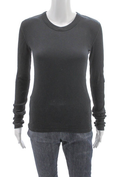 WSLY Women Black Basic T-Shirt Long Sleeve Crew Neck 95% Tencel Size S