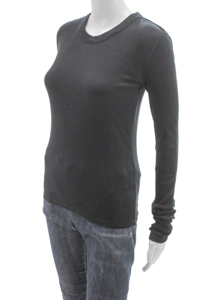 WSLY Women Black Basic T-Shirt Long Sleeve Crew Neck 95% Tencel Size S