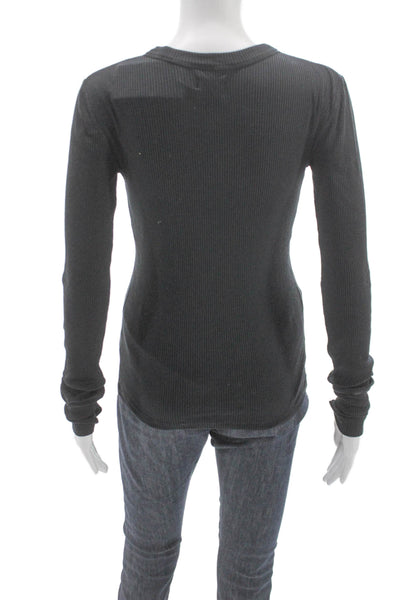 WSLY Women Black Basic T-Shirt Long Sleeve Crew Neck 95% Tencel Size S