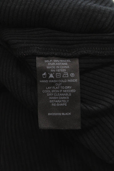 WSLY Women Black Basic T-Shirt Long Sleeve Crew Neck 95% Tencel Size S