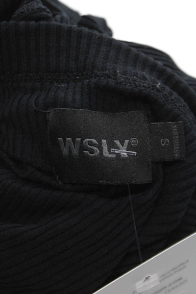 WSLY Women Black Basic T-Shirt Long Sleeve Crew Neck 95% Tencel Size S