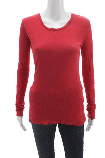 Rag & Bone Womens Basic T Shirt Red Cotton Scoop Neck Long Sleeve Size S