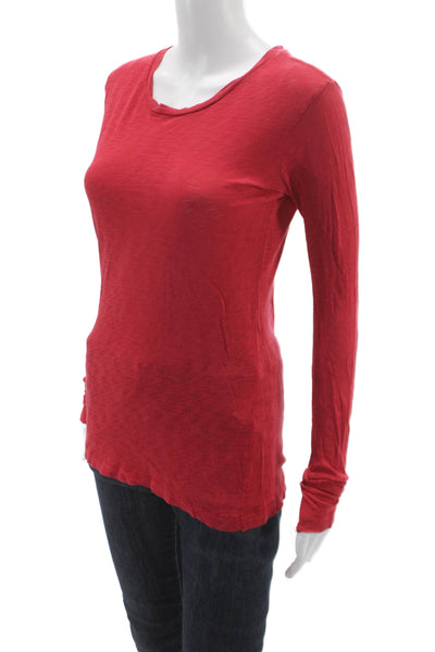 Rag & Bone Womens Basic T Shirt Red Cotton Scoop Neck Long Sleeve Size S