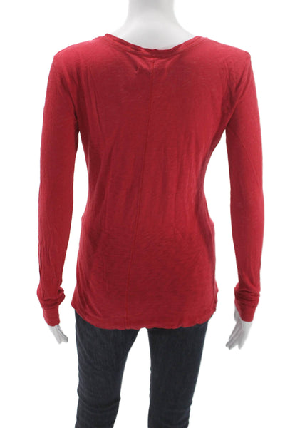 Rag & Bone Womens Basic T Shirt Red Cotton Scoop Neck Long Sleeve Size S
