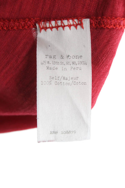 Rag & Bone Womens Basic T Shirt Red Cotton Scoop Neck Long Sleeve Size S