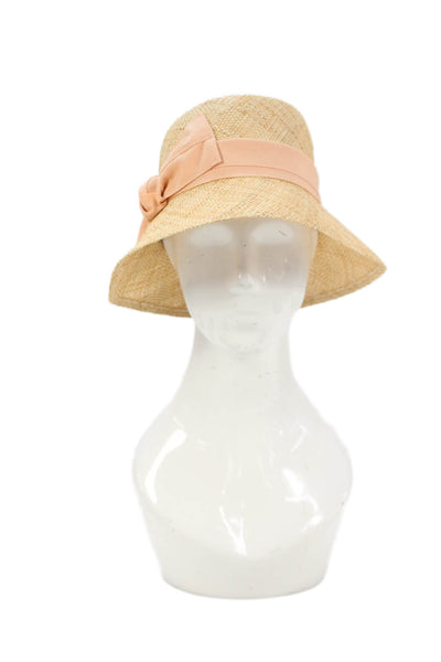 Raffaello Bettini Womens Straw Bow Detail Woven Bucket Hat Beige Size M