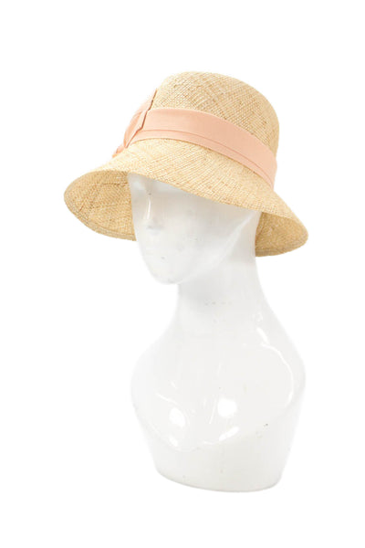 Raffaello Bettini Womens Straw Bow Detail Woven Bucket Hat Beige Size M