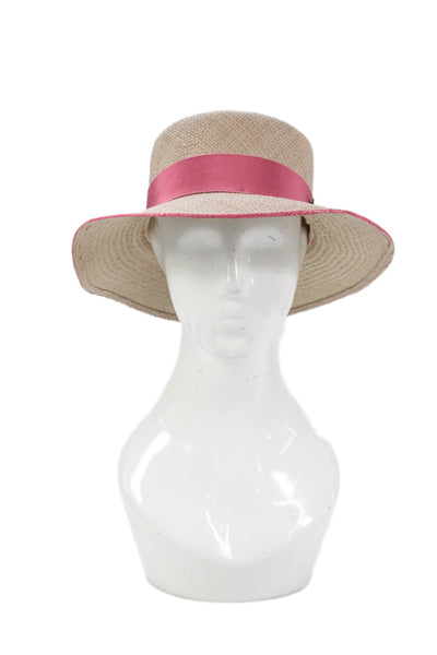 Raffaello Bettini Womens Straw Banded Wide-Brim Sun Hat Beige Size L