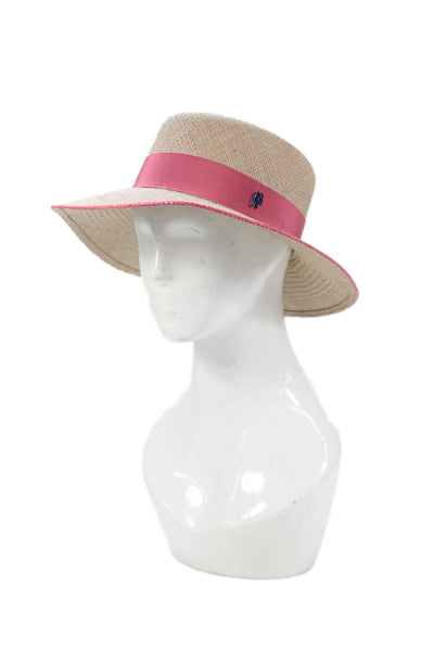 Raffaello Bettini Womens Straw Banded Wide-Brim Sun Hat Beige Size L