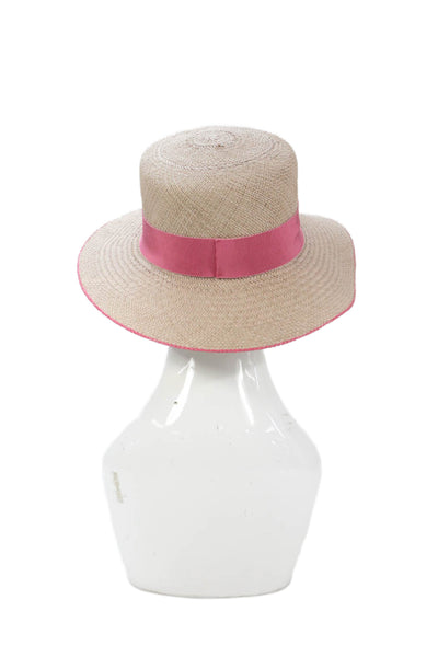 Raffaello Bettini Womens Straw Banded Wide-Brim Sun Hat Beige Size L