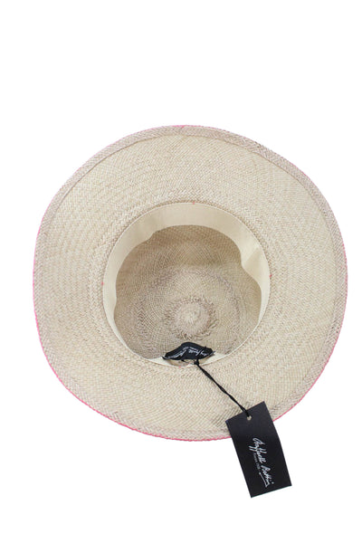 Raffaello Bettini Womens Straw Banded Wide-Brim Sun Hat Beige Size L