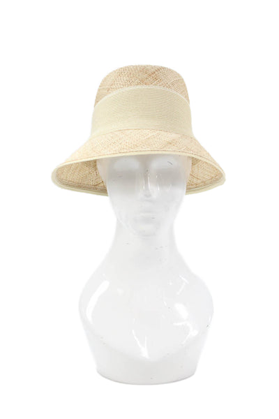 Raffaello Bettini Womens Straw Contrast Band Wide-Brim Hat Beige Size M