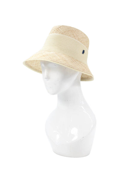 Raffaello Bettini Womens Straw Contrast Band Wide-Brim Hat Beige Size M