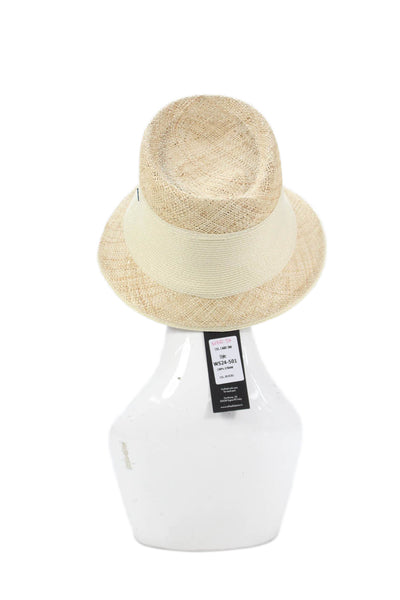Raffaello Bettini Womens Straw Contrast Band Wide-Brim Hat Beige Size M