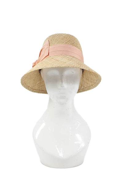 Raffaello Bettini Womens Straw Woven Bow Wide-Brim Hat Beige Size M