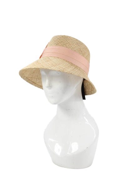 Raffaello Bettini Womens Straw Woven Bow Wide-Brim Hat Beige Size M
