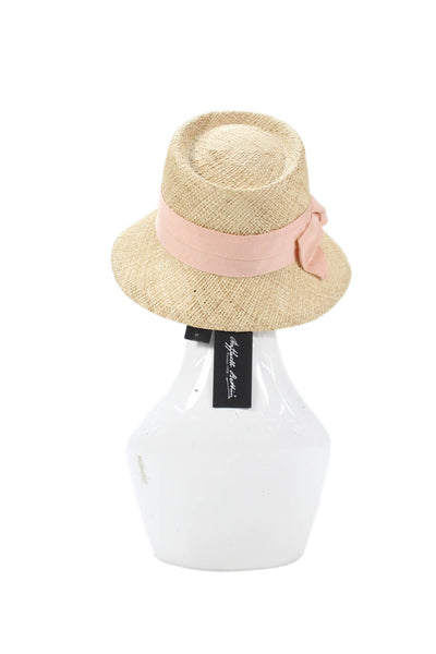 Raffaello Bettini Womens Straw Woven Bow Wide-Brim Hat Beige Size M