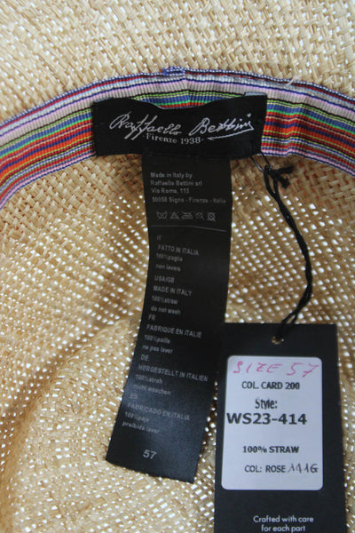 Raffaello Bettini Womens Straw Woven Bow Wide-Brim Hat Beige Size M