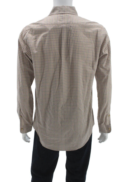 Ralph Lauren Blue Label Mens Beige Plaid Cotton Button-Up Dress Shirt Size S