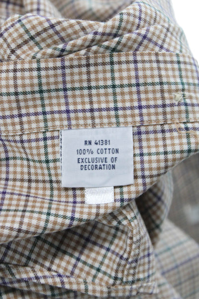 Ralph Lauren Blue Label Mens Beige Plaid Cotton Button-Up Dress Shirt Size S