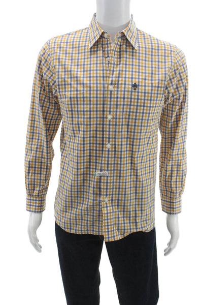 Brooks Brothers Mens Yellow Check Cotton Dress Shirt Button Up Size S